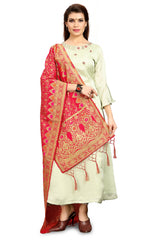 Dupatta tissé en soie d'art Banarasi rouge