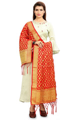 Dupatta tissé en soie d'art Banarasi rouge