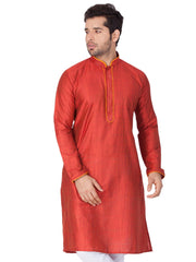 Men's Red Solid Cotton Kurta Pajama Set