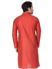 Men's Red Solid Cotton Kurta Pajama Set