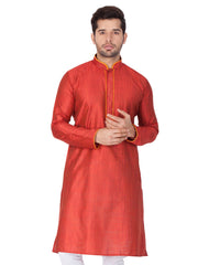 Men's Red Solid Cotton Kurta Pajama Set