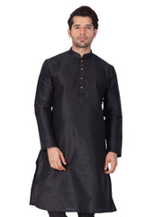 Men's Black Bangalori Silk Solid Kurta Pajama Set