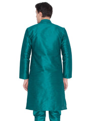 Men's Teal Solid Bangalori Silk Kurta Pajama Set