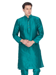 Men's Teal Solid Bangalori Silk Kurta Pajama Set