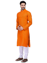 Men's Orange Solid Cotton Kurta Pajama Set
