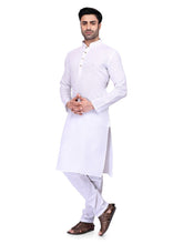 Men's White Solid Cotton Kurta Pajama Set