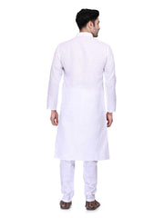 Men's White Solid Cotton Kurta Pajama Set
