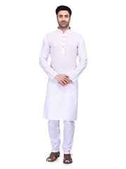 Men's White Solid Cotton Kurta Pajama Set