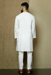 Men's White Solid Tunic Cotton Kurta Pajama Set