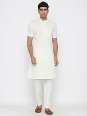 Men's White Solid Cotton Kurta Pajama Set