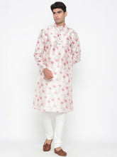 Men's Off White Printed Tunic Cotton Kurta Pajama Set
