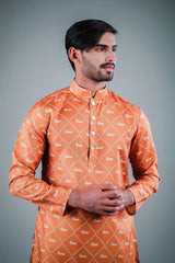 Men's Orange Solid Tunic Cotton Kurta Pajama Set