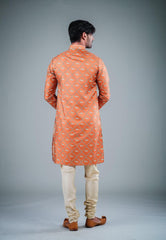 Men's Orange Solid Tunic Cotton Kurta Pajama Set
