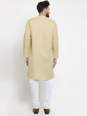 Men's Beige Side Button Tunic Cotton Kurta Pajama Set