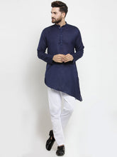 Men's Navy Blue Solid Tunic Cotton Kurta Pajama Set