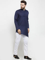 Men's Navy Blue Solid Tunic Cotton Kurta Pajama Set