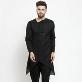 Men's Black Solid Tunic Cotton Kurta Pajama Set