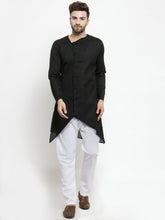 Men's Black Solid Tunic Cotton Kurta Pajama Set