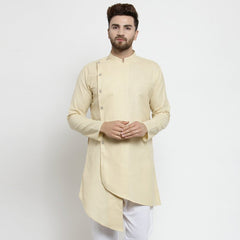 Men's Beige Solid Cotton Kurta Pajama Set