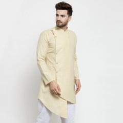 Men's Beige Solid Cotton Kurta Pajama Set