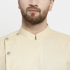Men's Beige Solid Cotton Kurta Pajama Set