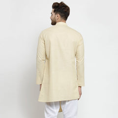 Men's Beige Solid Cotton Kurta Pajama Set