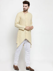 Men's Beige Solid Tunic Cotton Kurta Pajama Set