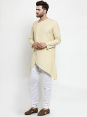 Men's Beige Solid Tunic Cotton Kurta Pajama Set