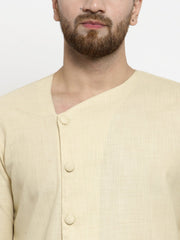 Men's Beige Solid Tunic Cotton Kurta Pajama Set