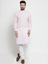 Men's Light Pink Solid Tunic Cotton Kurta Pajama Set