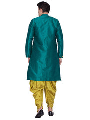 Men's Teal Banglori Silk Solid Kurta Pajama Set