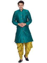 Men's Teal Banglori Silk Solid Kurta Pajama Set