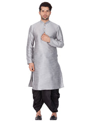 Men's Grey Solid Bangalori Silk Kurta Pajama Set