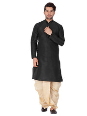 Men's Black Solid Bangalori Silk Kurta Pajama Set