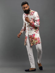 Men's White Printed Cotton Kurta Pajama Set