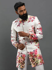 Men's White Printed Cotton Kurta Pajama Set