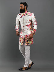 Men's White Printed Cotton Kurta Pajama Set