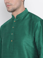 Men's Green Solid Tunic Cotton Kurta Pajama Set