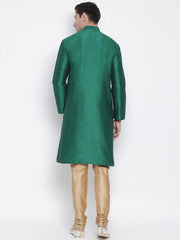 Men's Green Solid Tunic Cotton Kurta Pajama Set