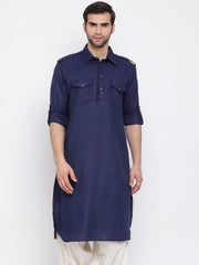 Men's Navy Blue Cotton Tunic Cotton Kurta Pajama Set