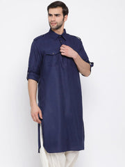 Men's Navy Blue Cotton Tunic Cotton Kurta Pajama Set