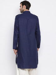 Men's Navy Blue Cotton Tunic Cotton Kurta Pajama Set