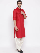 Ensemble pyjama Kurta en coton rouge uni pour homme