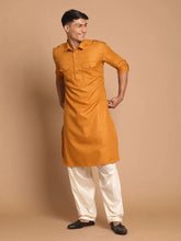 Ensemble pyjama Kurta en coton uni moutarde pour homme