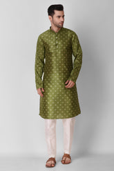 Ensemble pyjama Kurta en coton imprimé vert olive pour homme