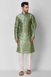Ensemble pyjama Kurta en coton imprimé vert olive pour homme