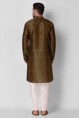 Men's Green Printed Tunic Cotton Kurta Pajama Set