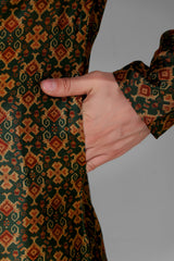 Men's Green Printed Tunic Cotton Kurta Pajama Set