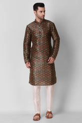 Ensemble pyjama Kurta en soie bleu sarcelle pour homme