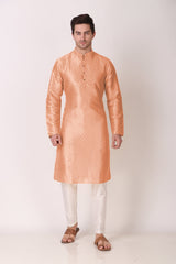 Men's Peach Woven Cotton Kurta Pajama Set